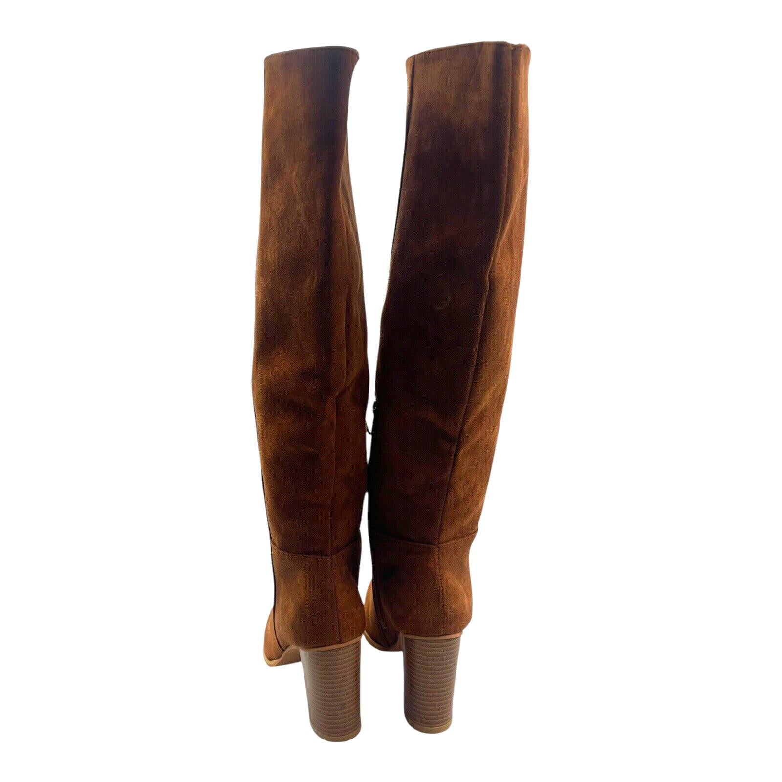Brown Faux Suede Knee High Boots Block Heel Women’s UK Size 6.5