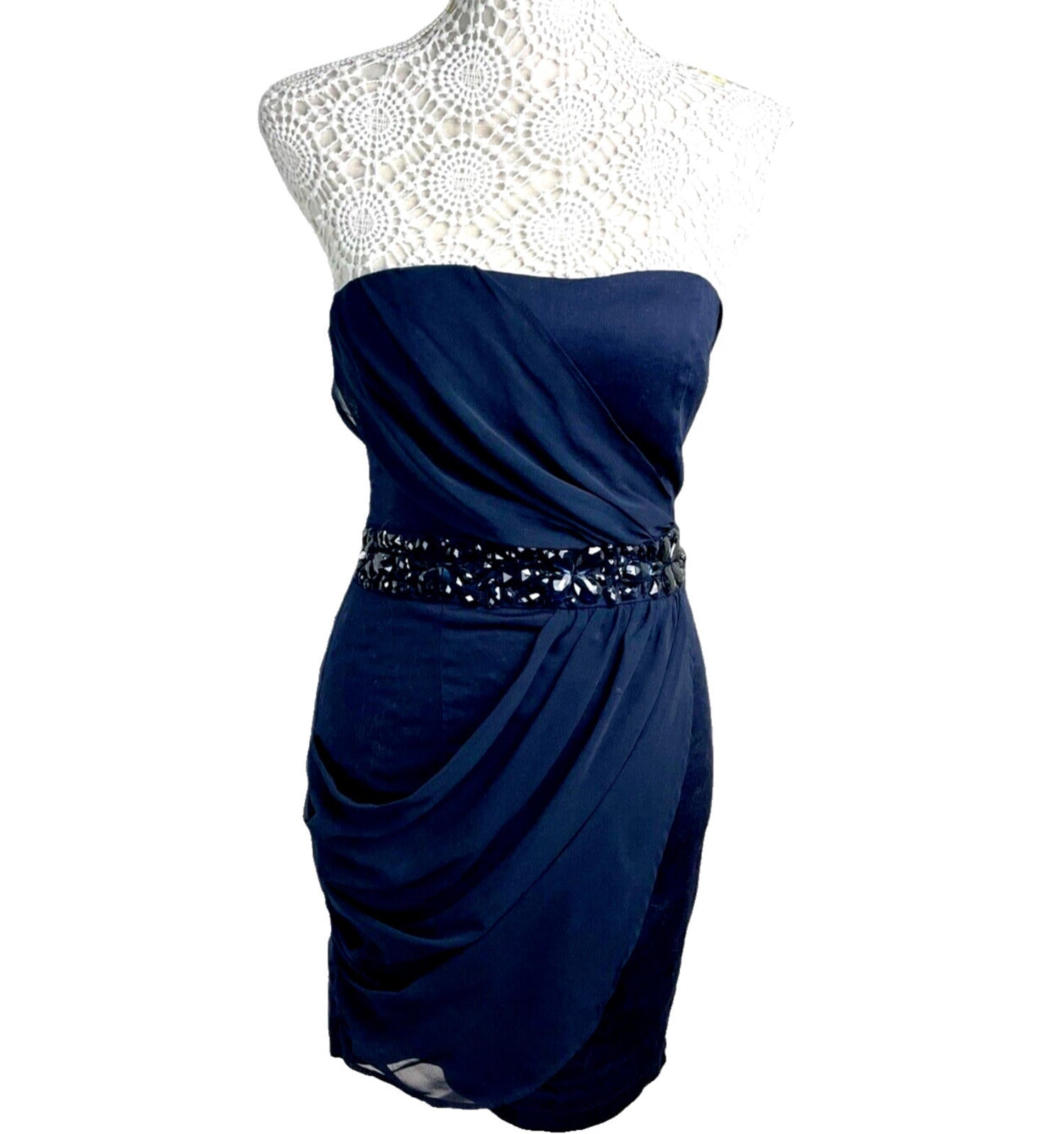 AX Paris Mini Dress Navy Strapless Embezzled Padded Women’s UK Size 10