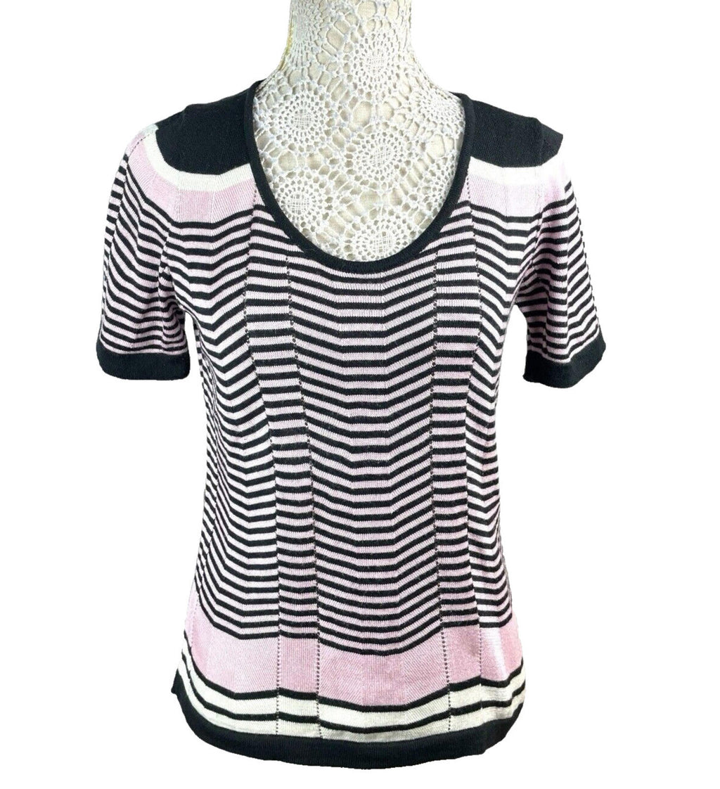 BHS Knit T-Shirt Blouse Top Women’s UK Size 14 Chevron Pattern Scoop Neck Trim