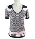 BHS Knit T-Shirt Blouse Top Women’s UK Size 14 Chevron Pattern Scoop Neck Trim