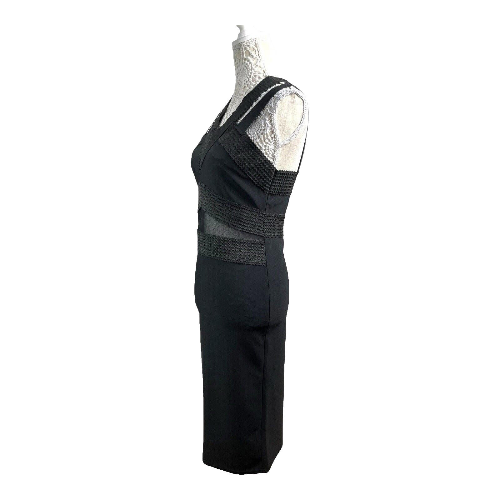 River Island Midi Dress Black Mesh Panel Waist Women’s UK Size 12