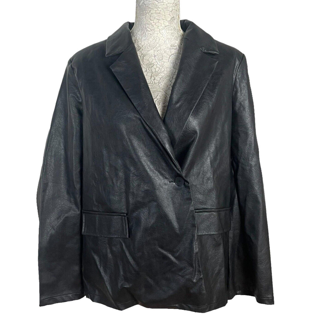 Pretty Little Thing Faux Leather Jacket Oversized Black Women's UK Size 8