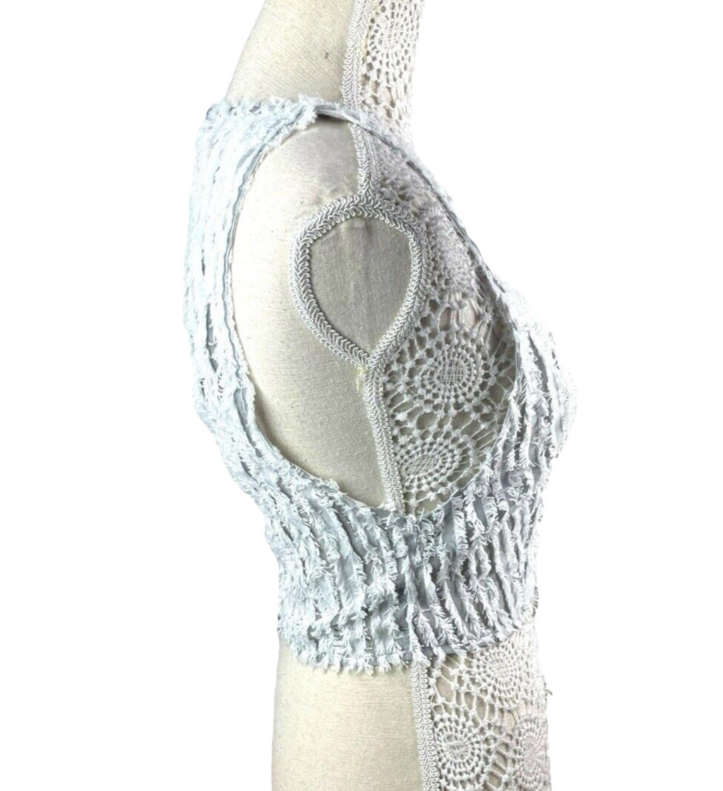 Pretty Little Thing Grey Mesh Vest Top Freyed Stripe Detail Women’s UK Size 8