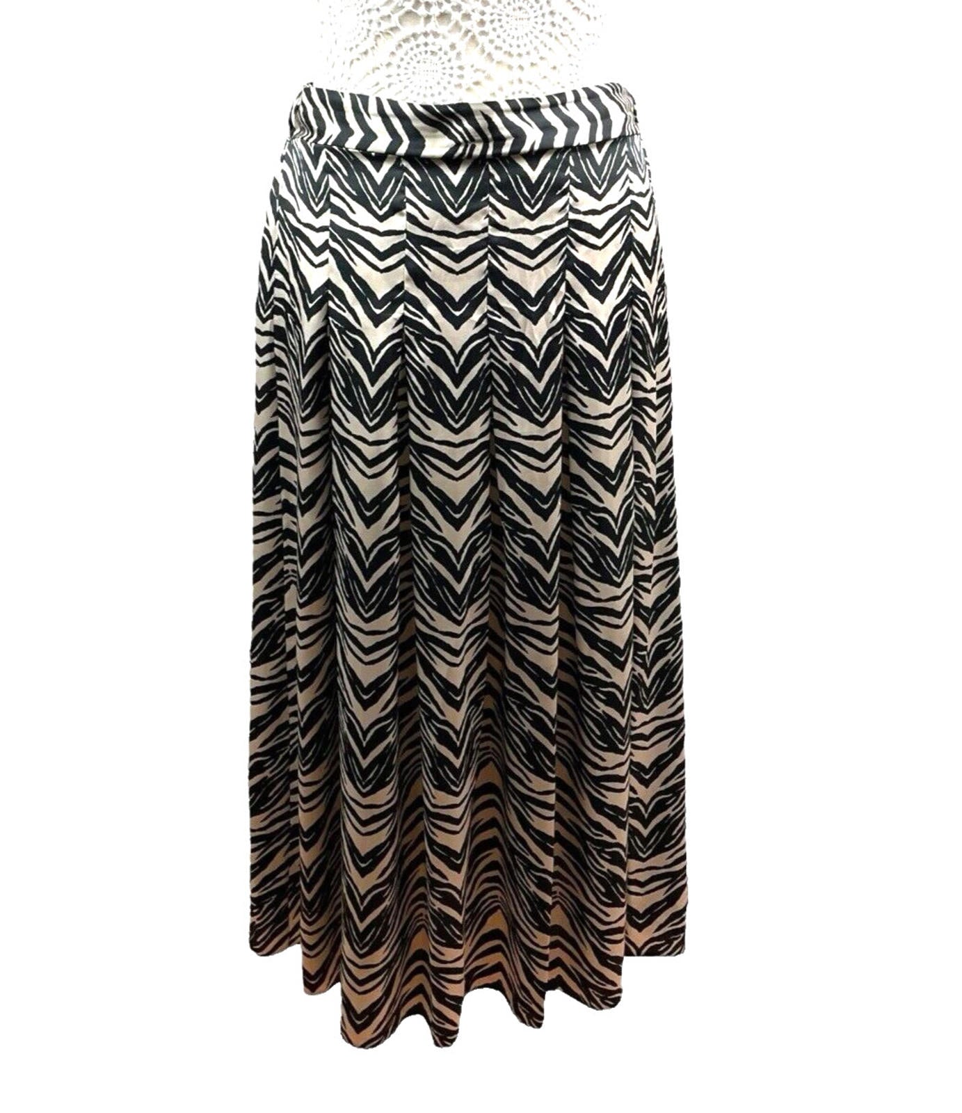 George Pleated Midi Skirt Women’s UK Size 12 Black & Beige Animal Chevron Print