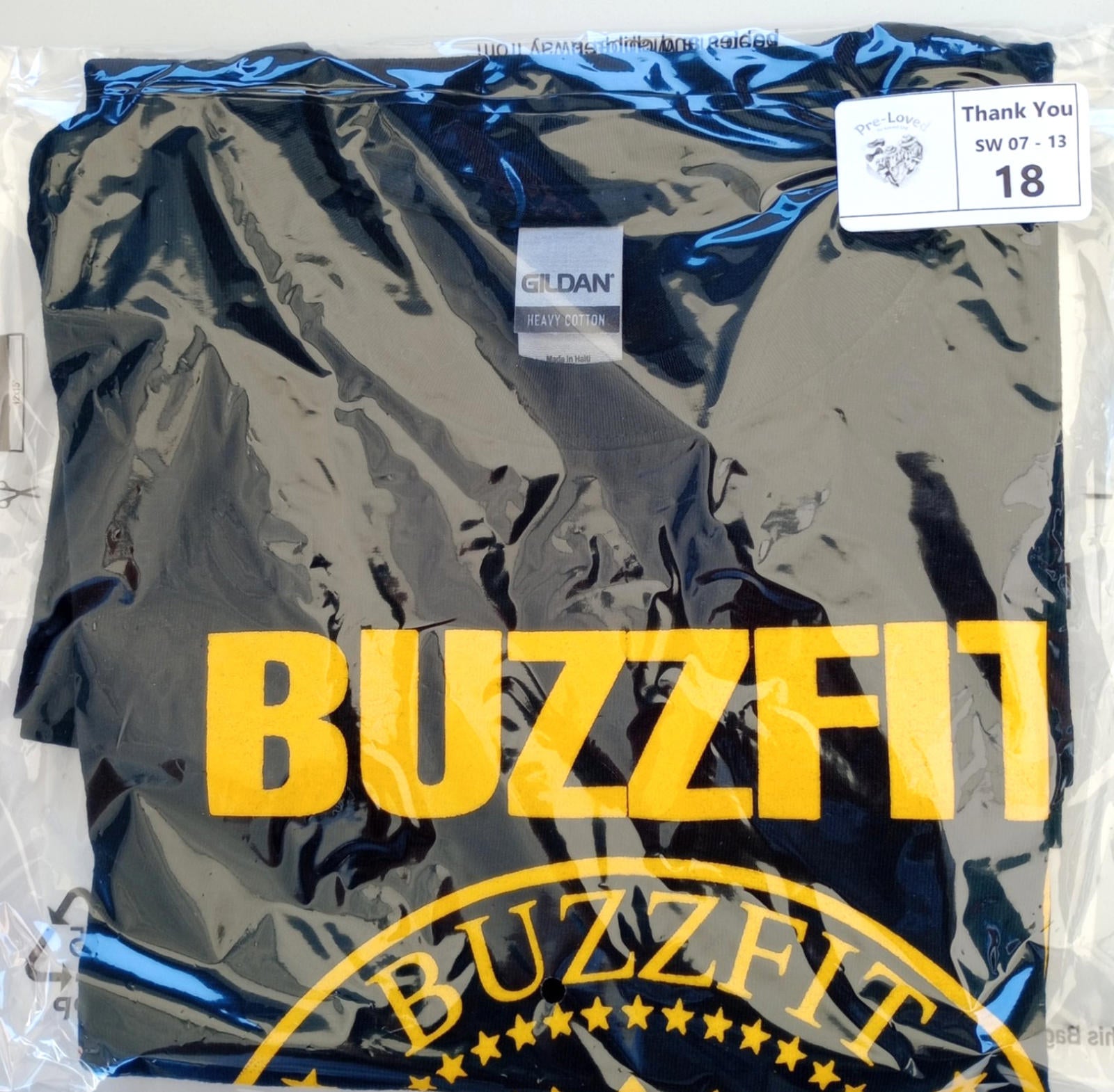 BuzzFit Gym T-Shirt Men's UK Size S Black Crew Neck Print 100% Heavy Cotton