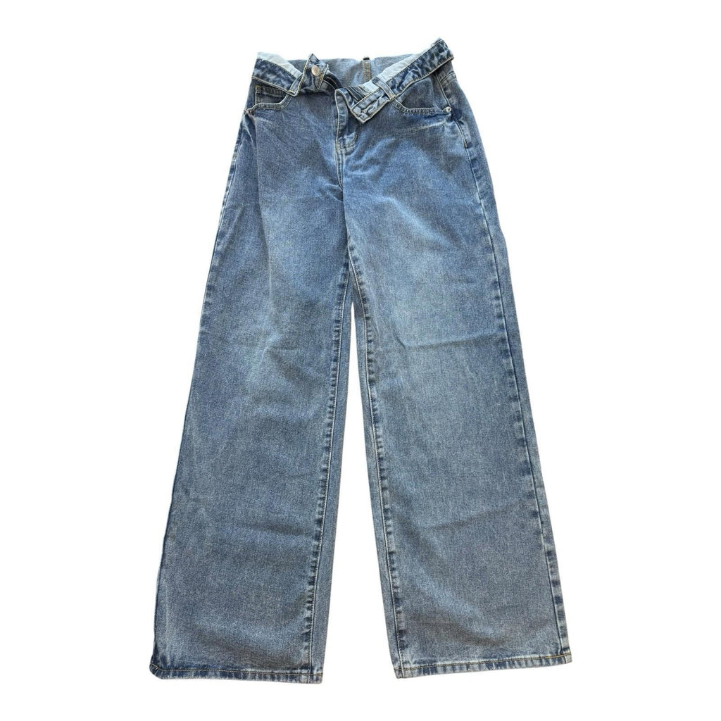 Pretty Little Thing Jeans Fold Over Front Mid Rise Wide Leg Women’s UK Size 10