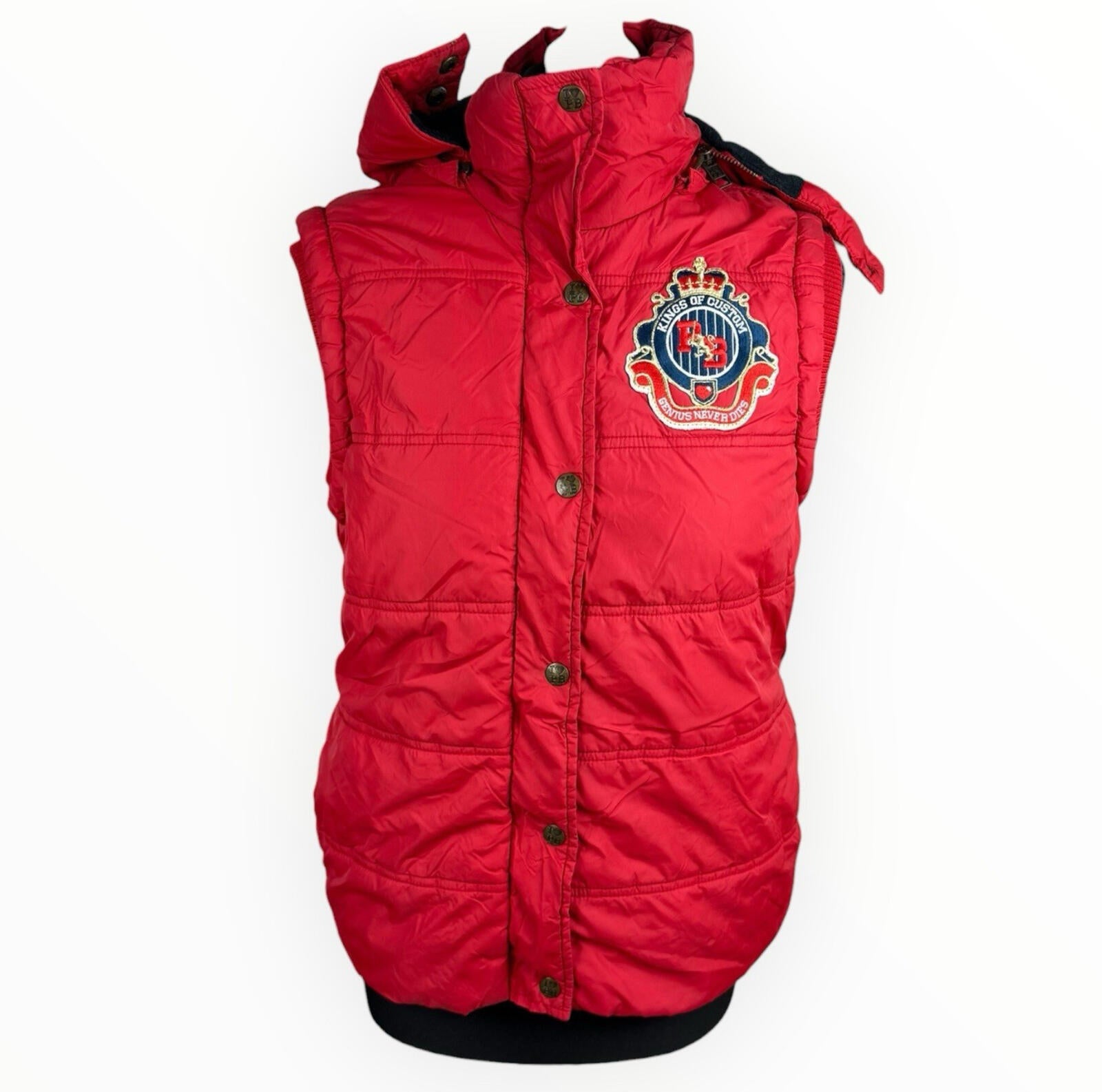 Paul’s Boutique Padded Gilet Jacket Women’s UK Size 12 Hooded Badge Bright Red