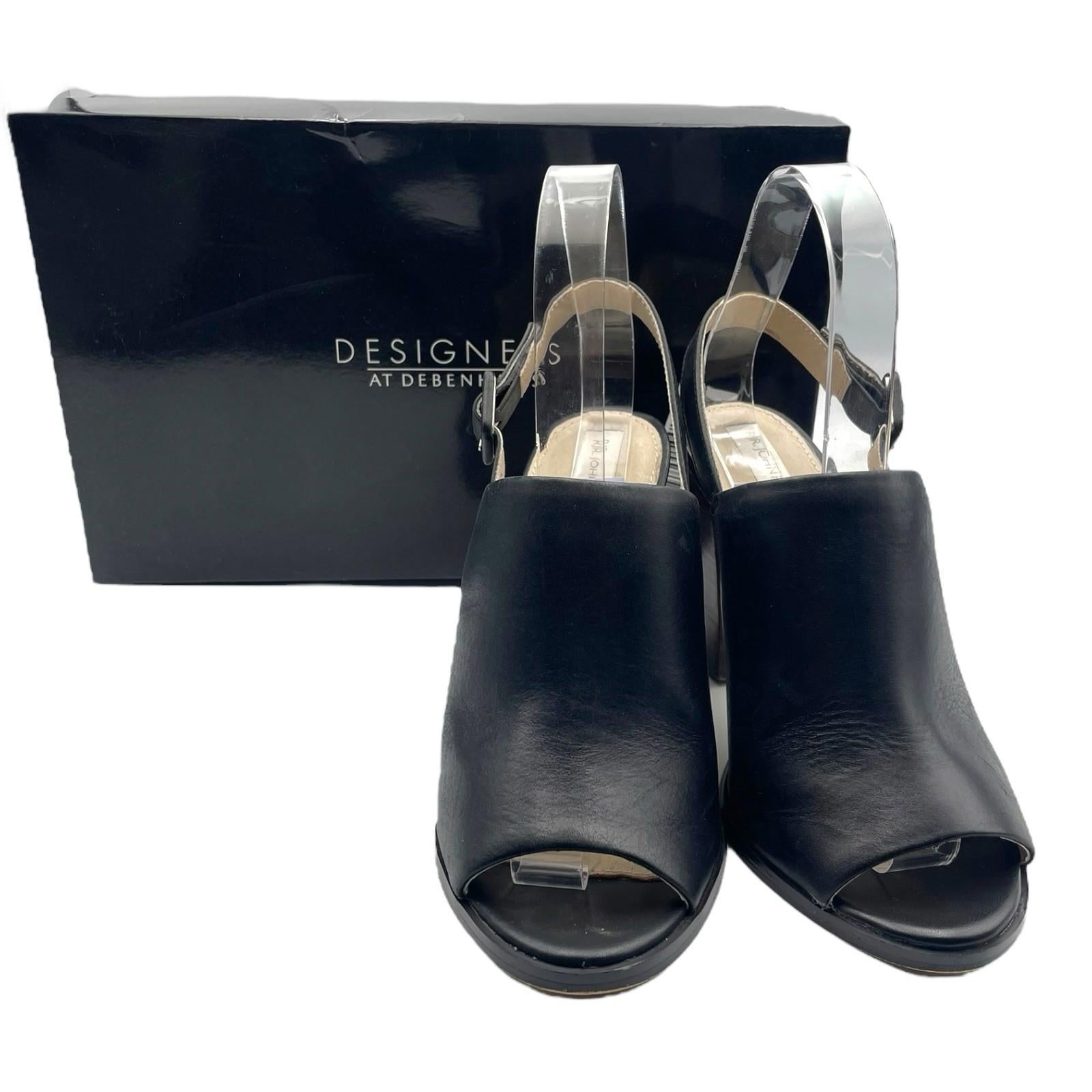RJR John Rocha Black Leather Peep Toe Block Heel Shoes Women’s UK Size 5 (EU 38)