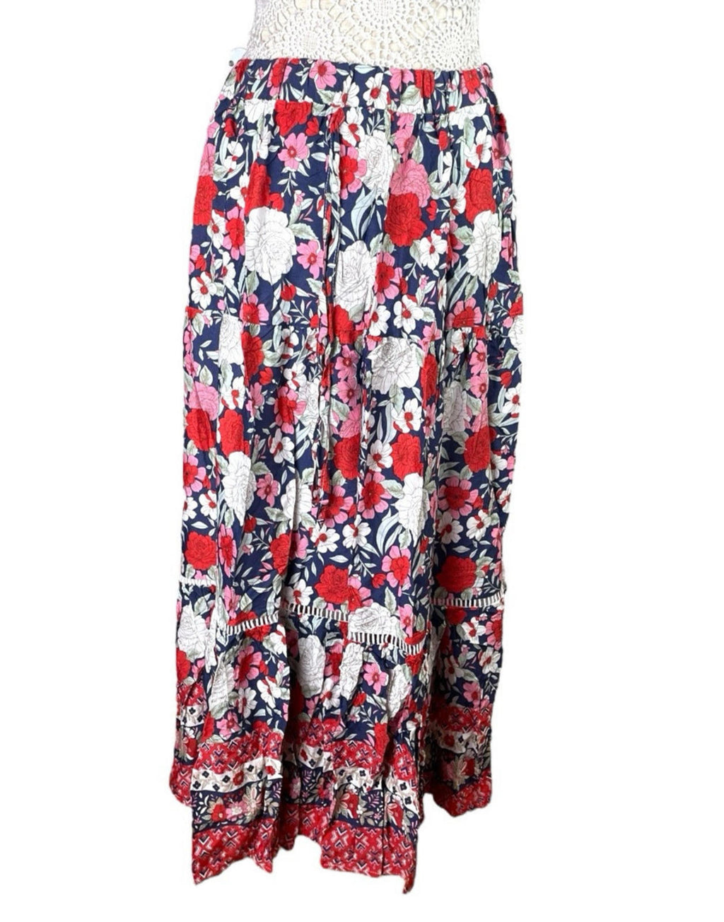 Bohemian Floral Swing Skirt Midi High Waist Women’s UK Size L (12)