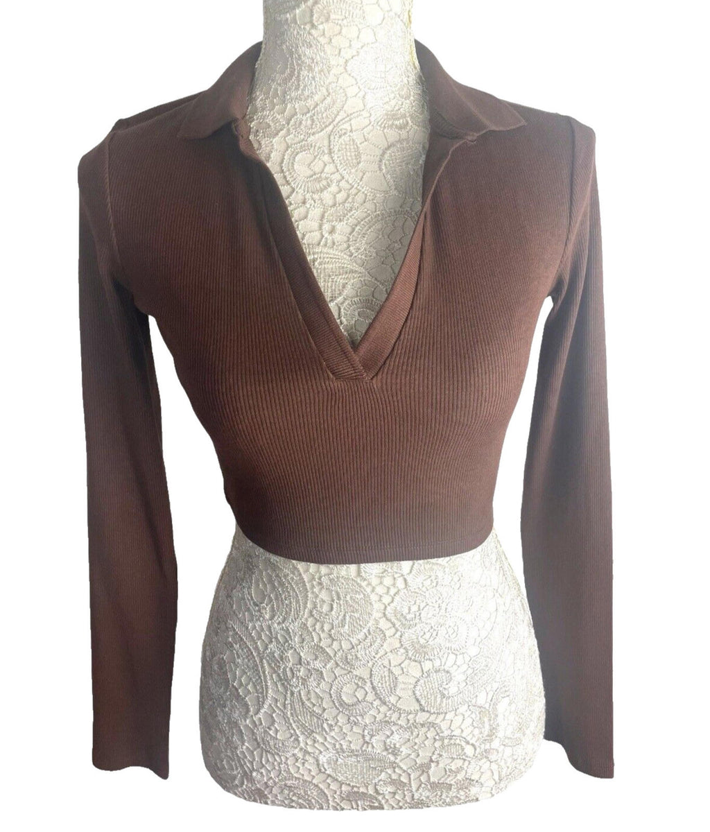 Zara Crop Top Ribbed Collared Women's UK Size XS
