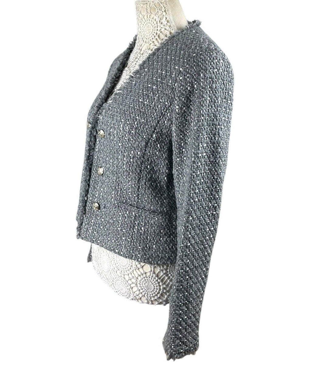 Marks & Spencer Tweed Blazer Coat Jacket Grey Mid Length Women’s UK Size 8