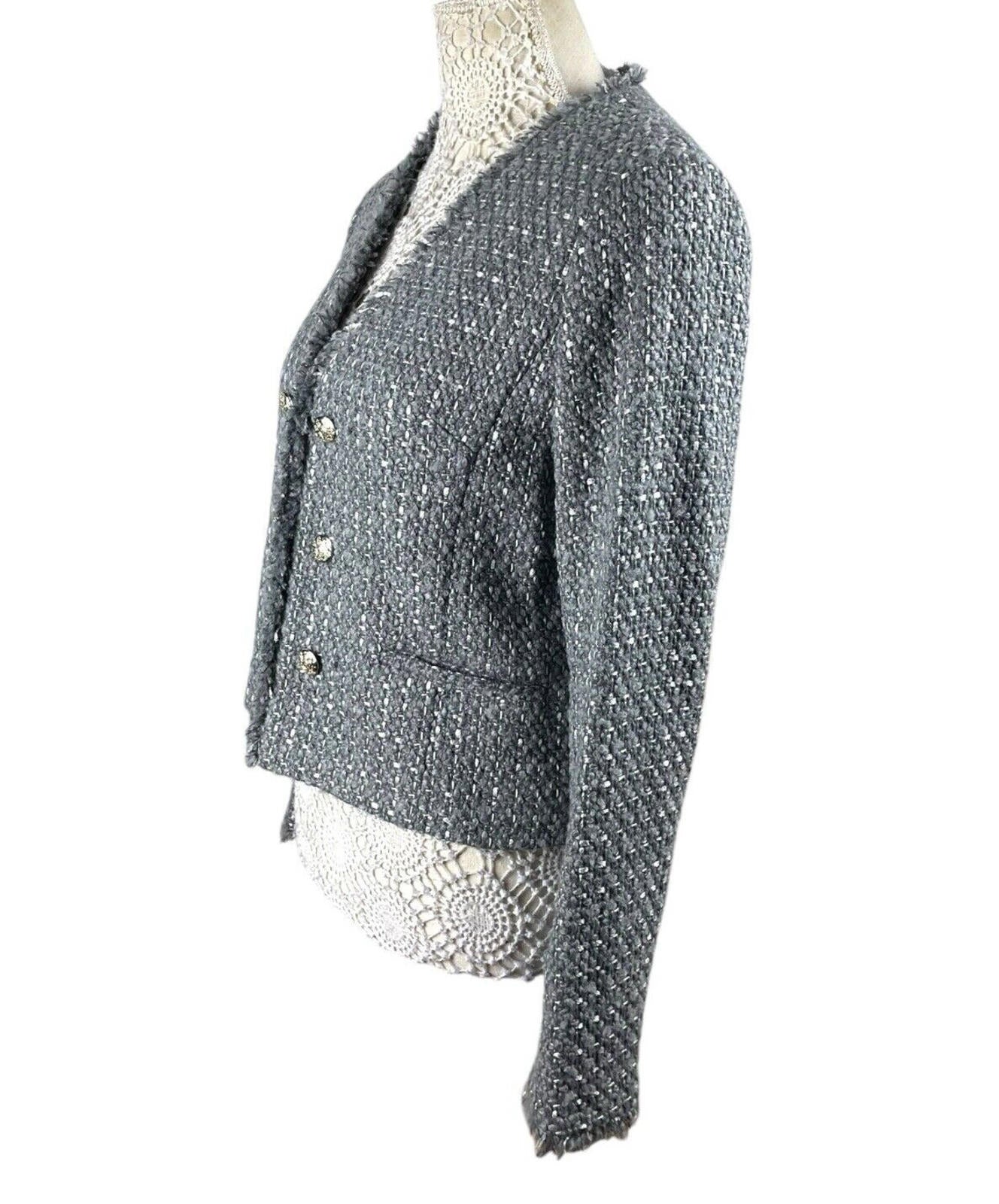 Marks & Spencer Tweed Blazer Coat Jacket Grey Mid Length Women’s UK Size 8