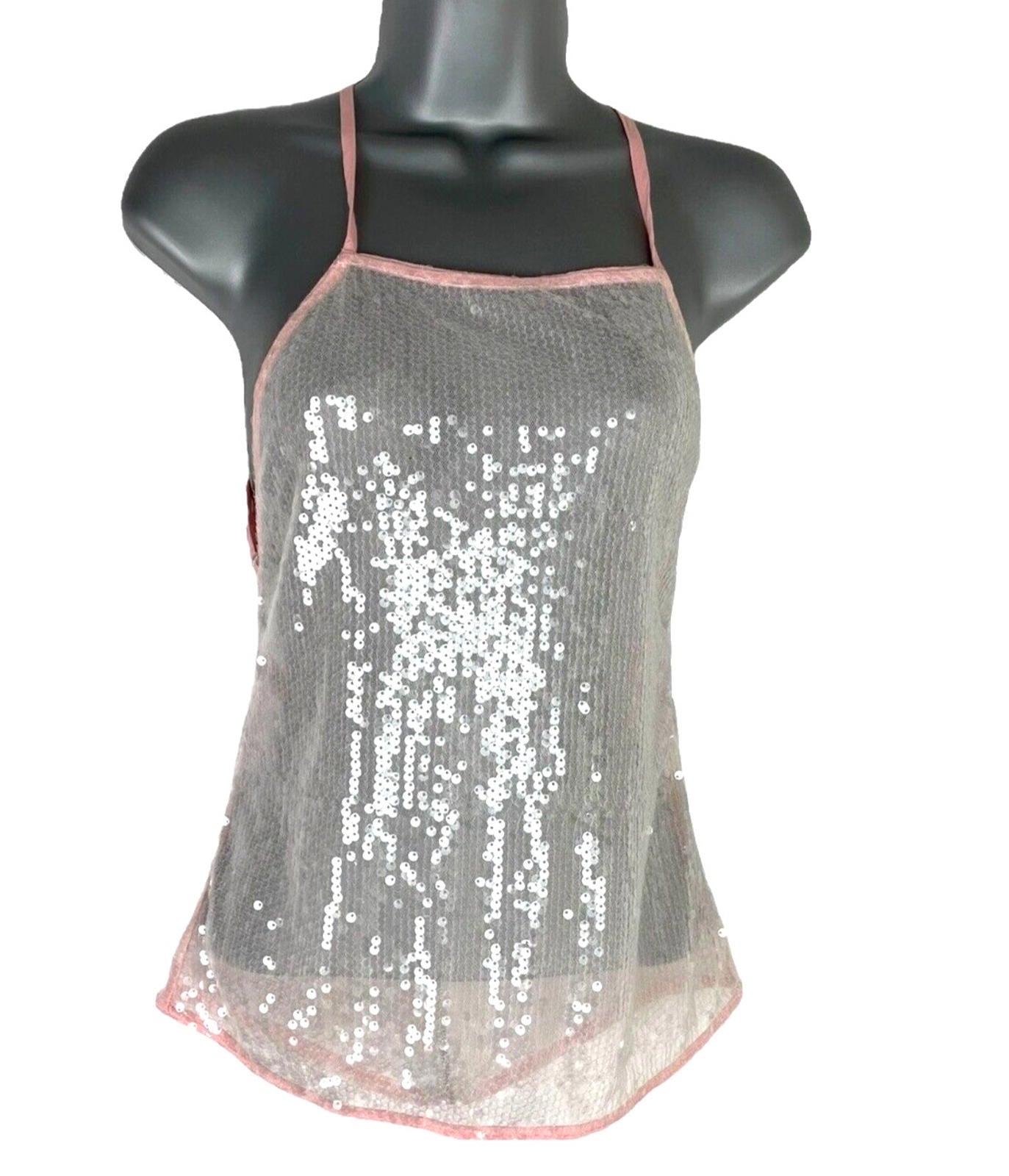 Pretty Little Thing Sheer Sequin Tank Top Backless Women’s UK Size 8