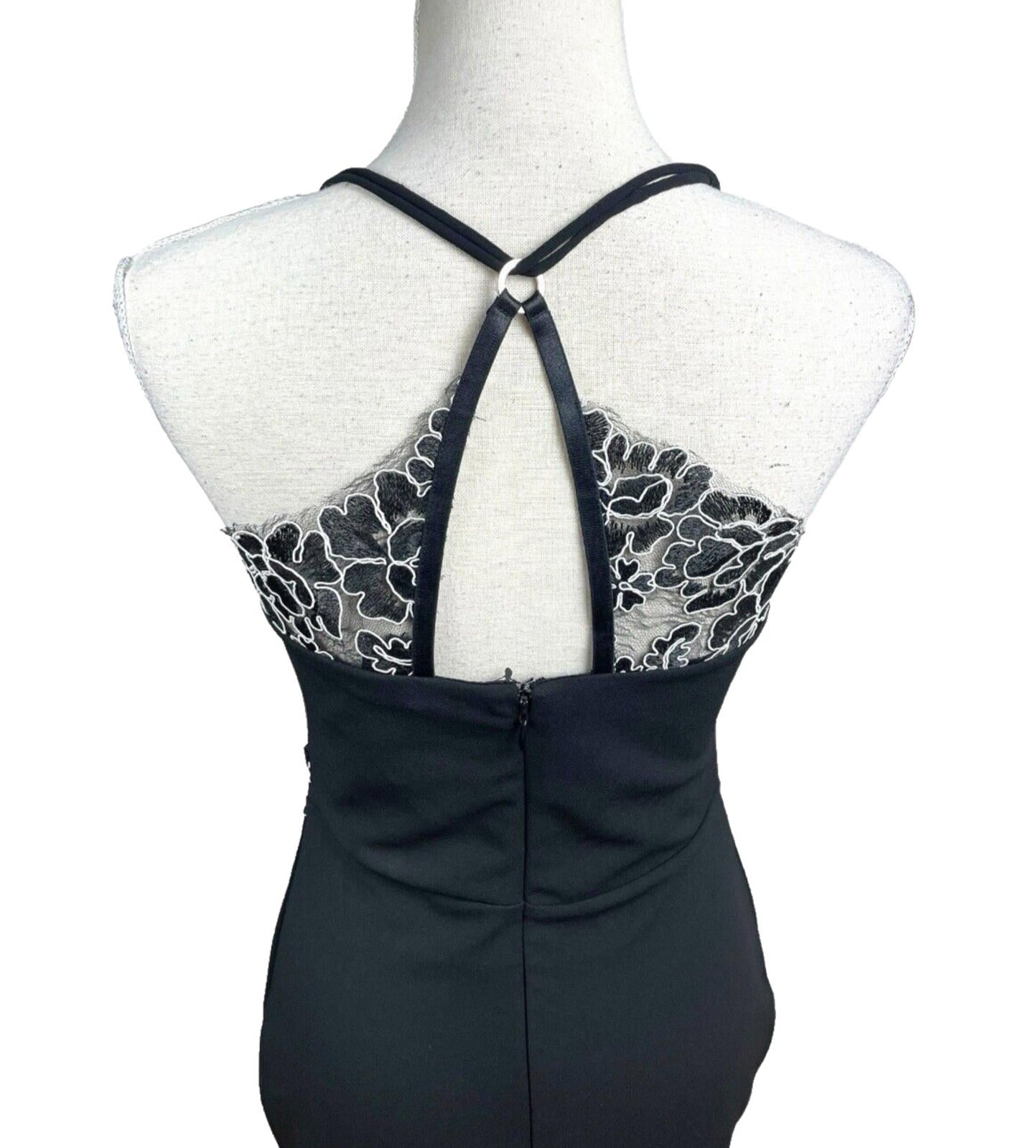 River Island Black Midi Dress White Embroidered Detail Women’s UK Size 12