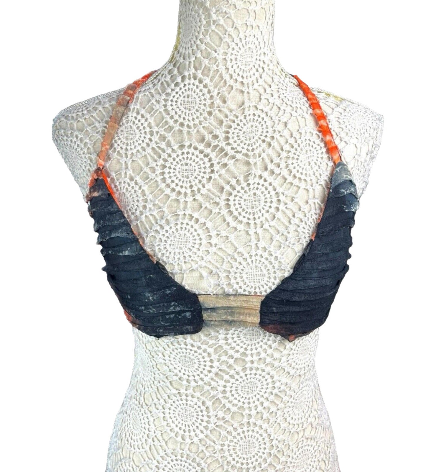 Pretty Little Thing Bralette Crop Top Women’s UK Size 8 Black Orange Textured