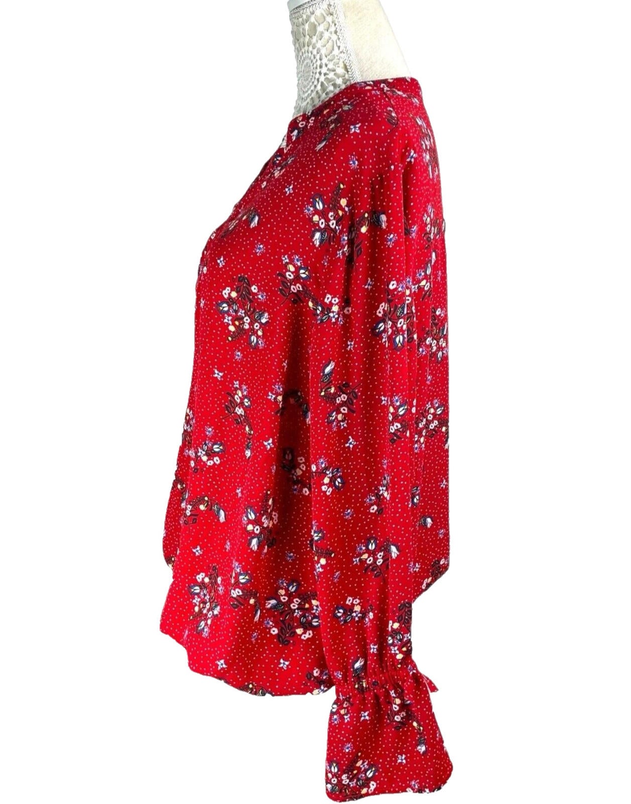 Kiabi Shirt Blouse Red Floral Long Sleeve Women’s UK Size L