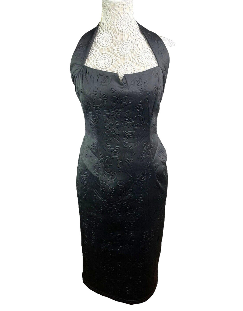 Amy Childs Black Quilted Midi Dress Halter Neck Women’s UK Size 12