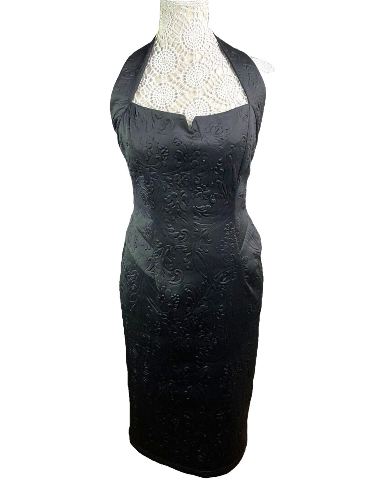 Amy Childs Black Quilted Midi Dress Halter Neck Women’s UK Size 12