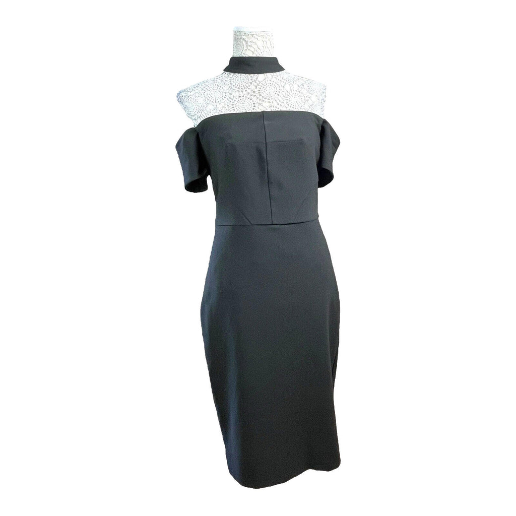 River Island Black Midi Dress Off Shoulder Collared Women’s UK Size 12