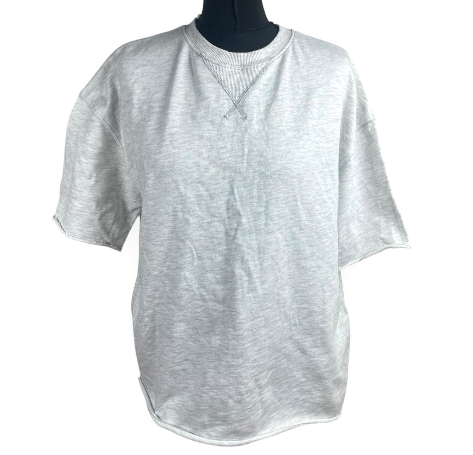 Zara Jersey T-Shirt Top Women’s UK Size S Oversized Light Grey Crew Neck