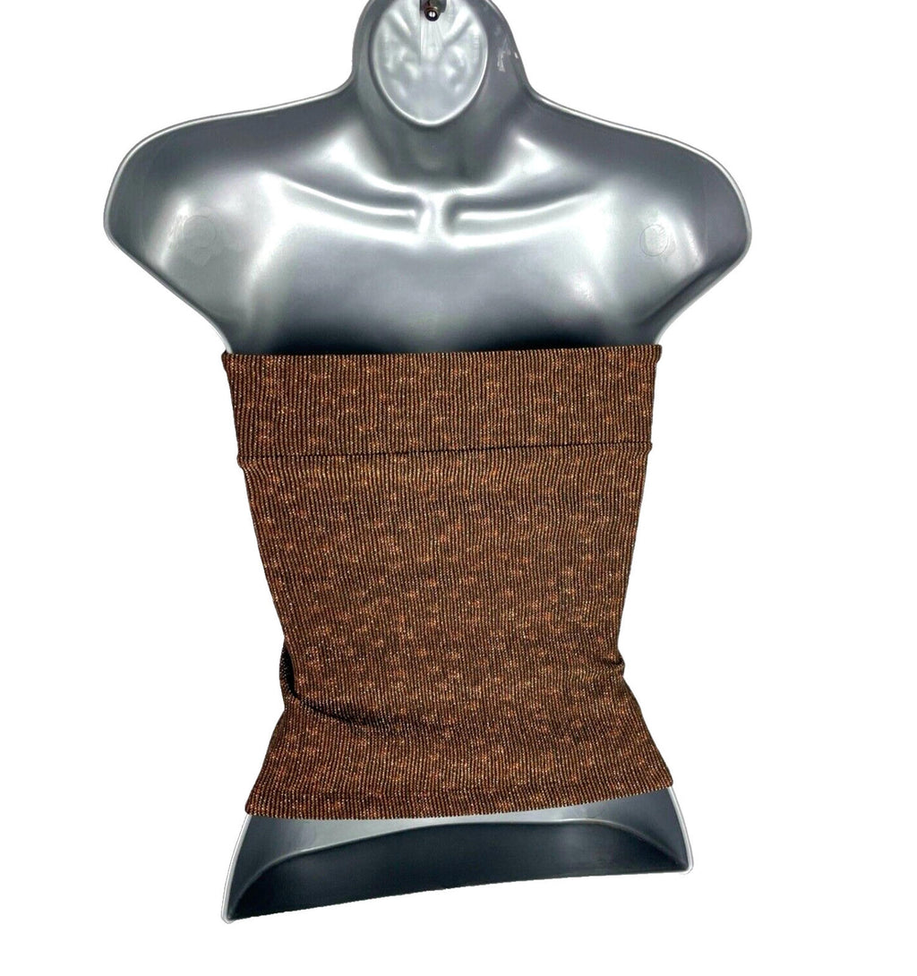 Brown Knit Bandeau Top Women’s UK Size 6 Strapless Button Up Gold Sparkle Detail