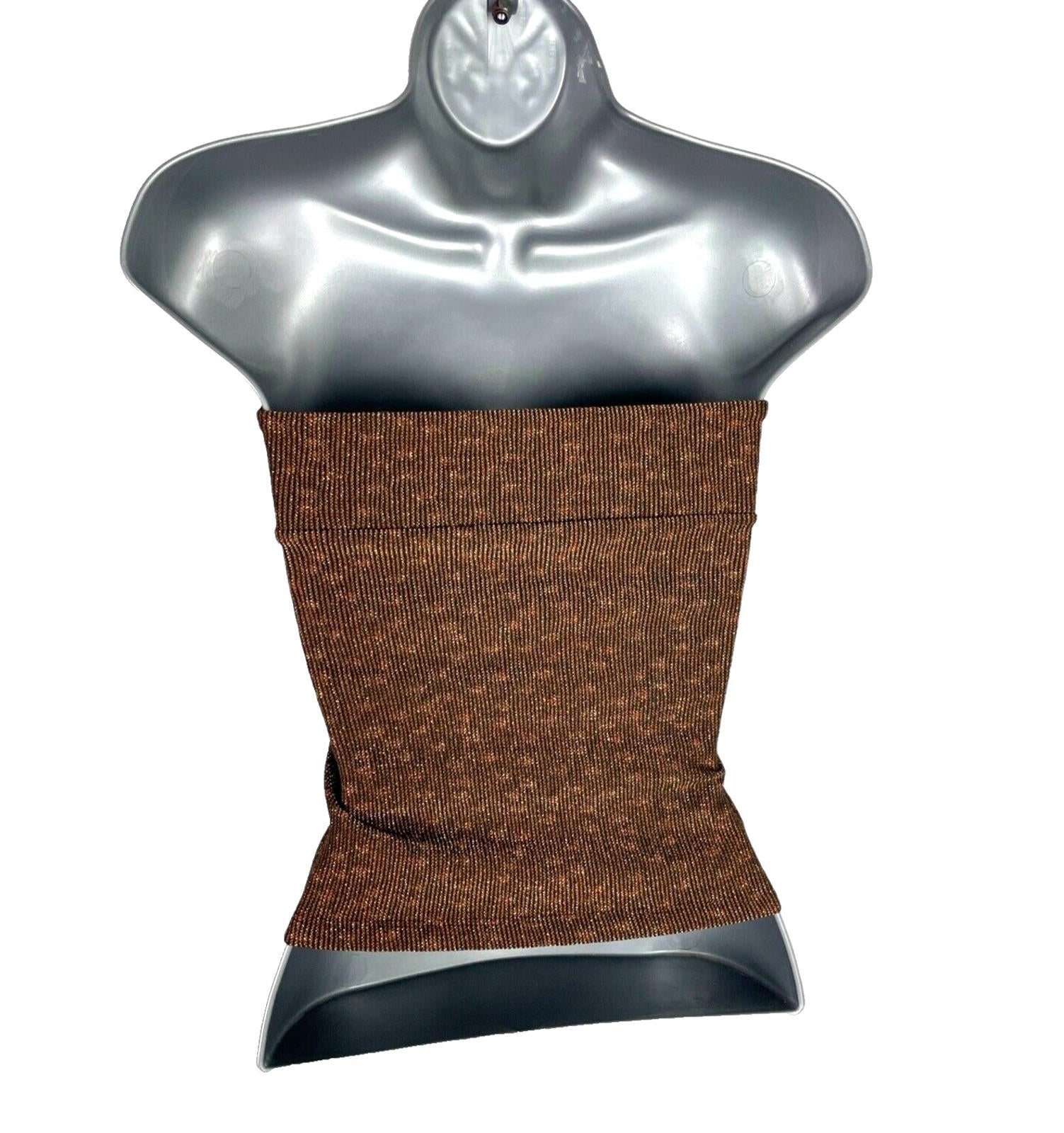 Brown Knit Bandeau Top Women’s UK Size 6 Strapless Button Up Gold Sparkle Detail