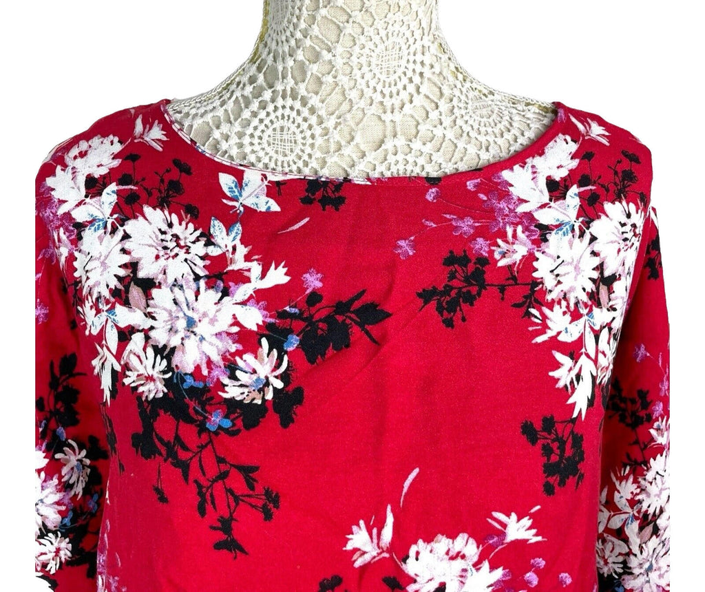 Bon Marche Blouse Women's UK Size 18 Red Floral 3/4 Sleeve Chiffon Summer Top