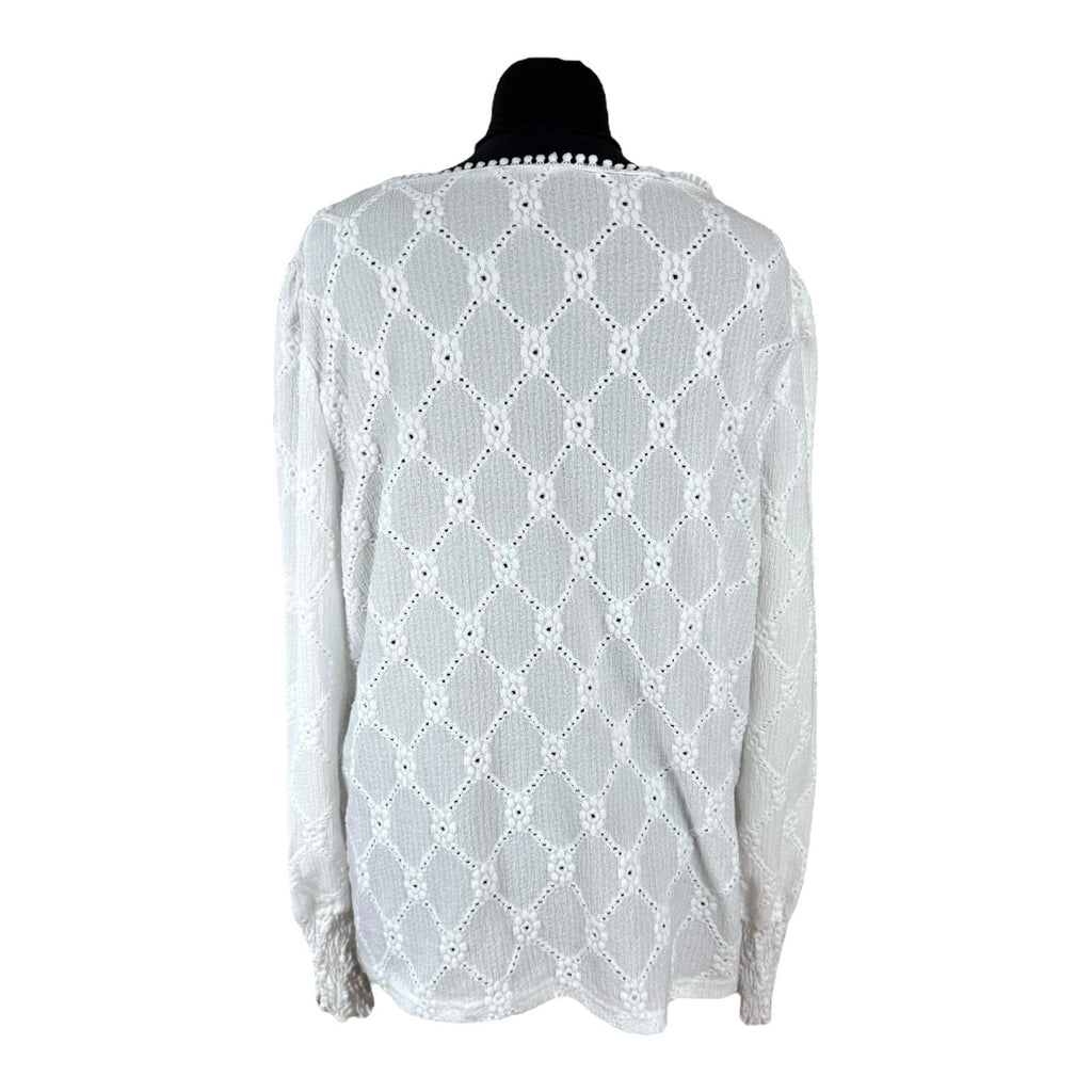 Shein Lace Blouse Women’s UK Size XL White Long Sleeve Crochet Panel Round Neck