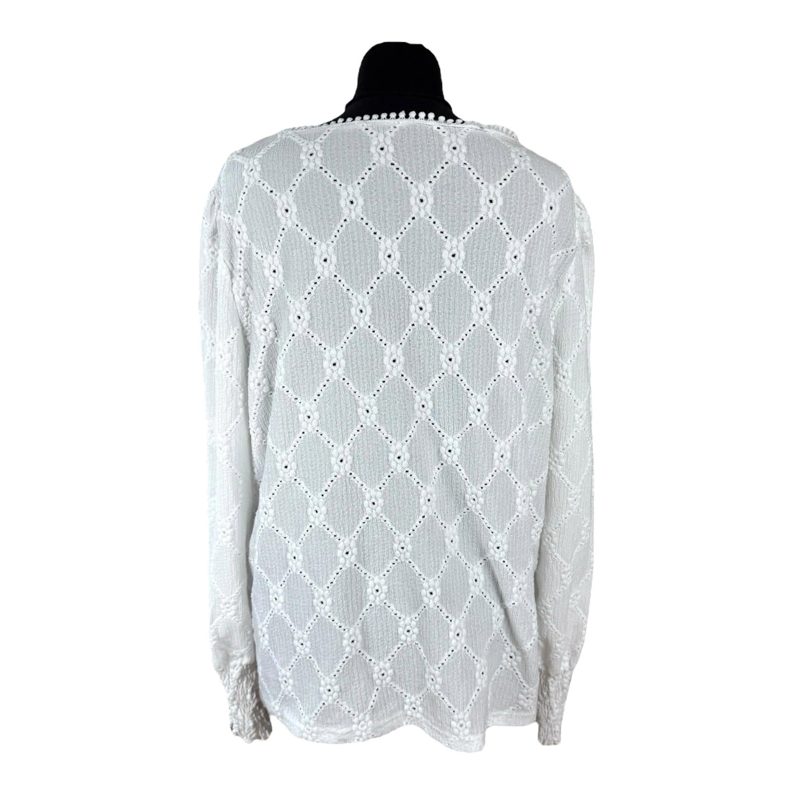 Shein Lace Blouse Women’s UK Size XL White Long Sleeve Crochet Panel Round Neck