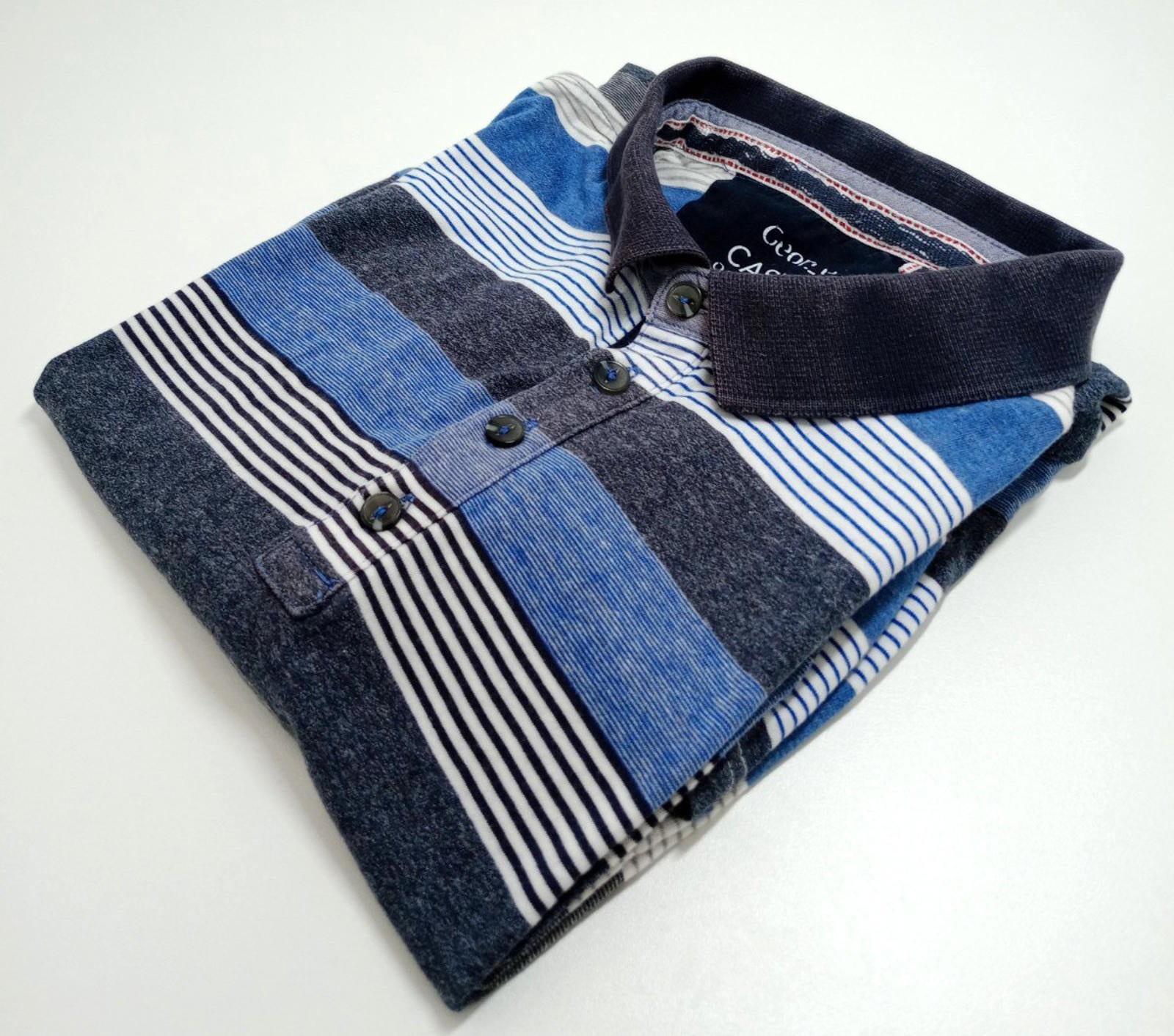 George Polo Shirt Men's UK Size M Blue Stripe Short Sleeve 100% Cotton Easy Care