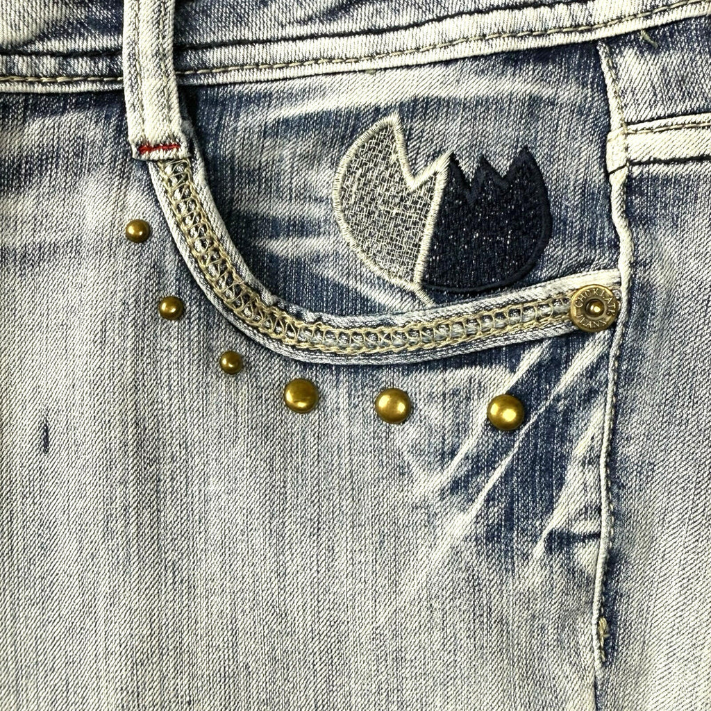 Choklate Faded Jeans Flared Women’s UK Size 18 Studded Vintage Look Blue Denim