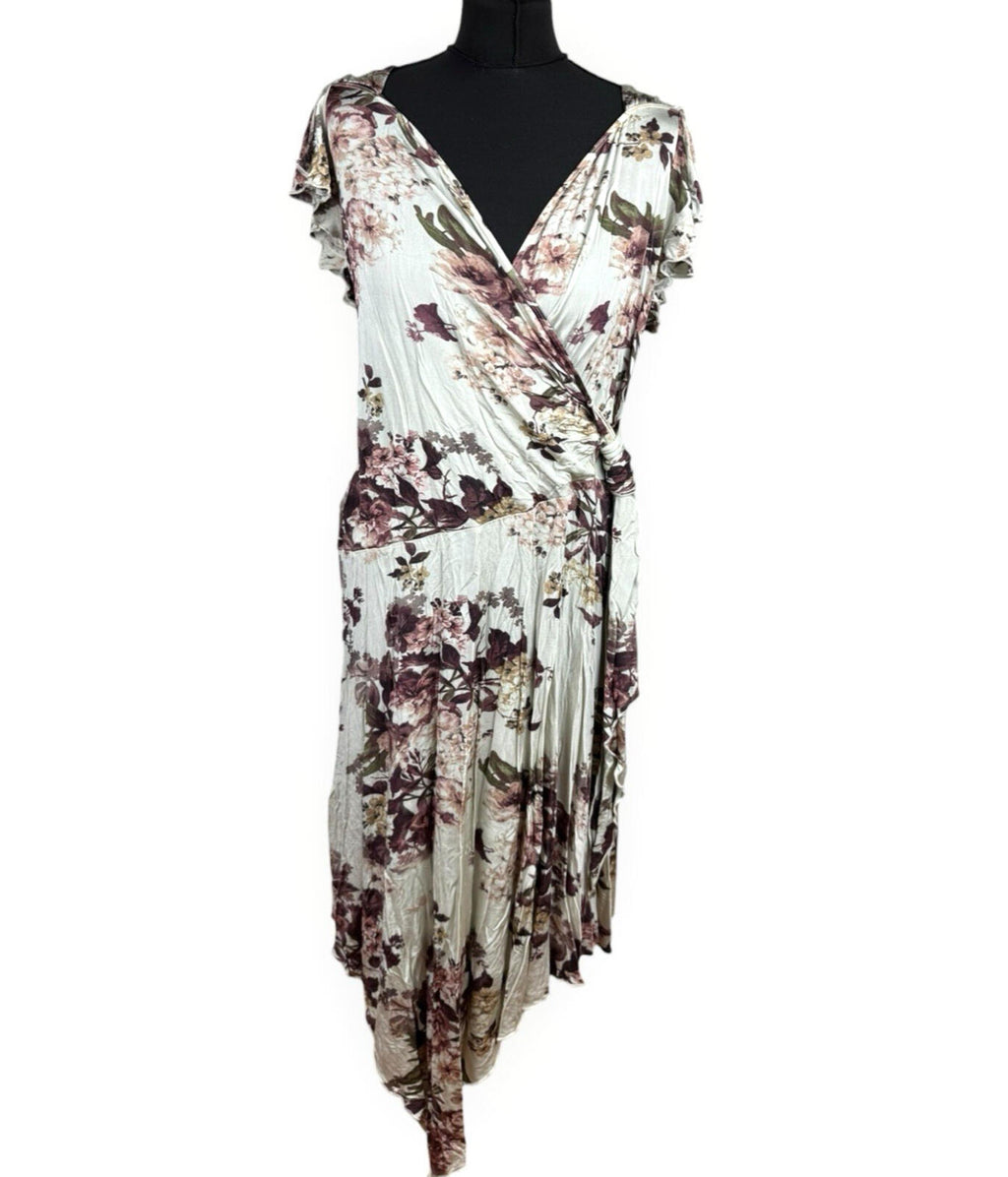 Next Floral Wrap Dress Women's UK Size B Neck Stretch Midi Beige Purple