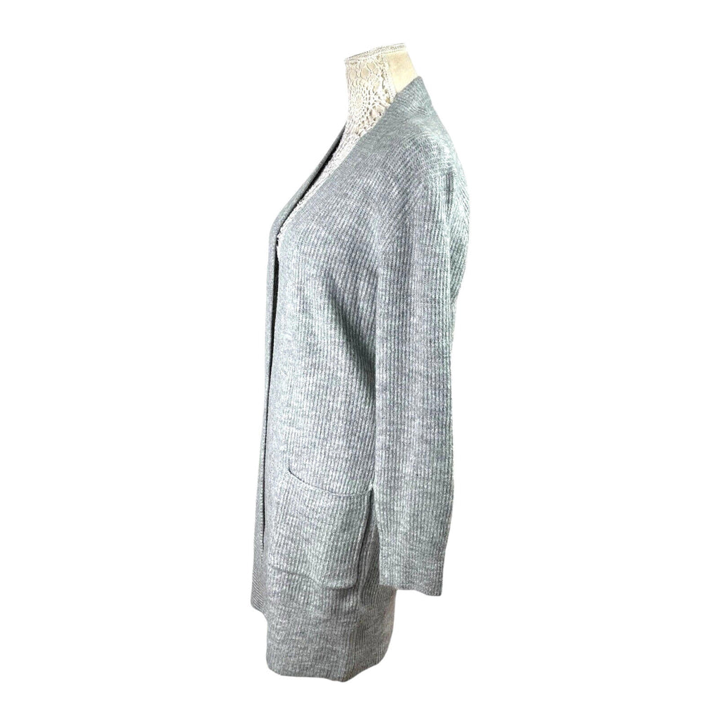 New Look Longline Knit Cardigan Women’s UK Size S Grey Ribbed Open Front Pockets
