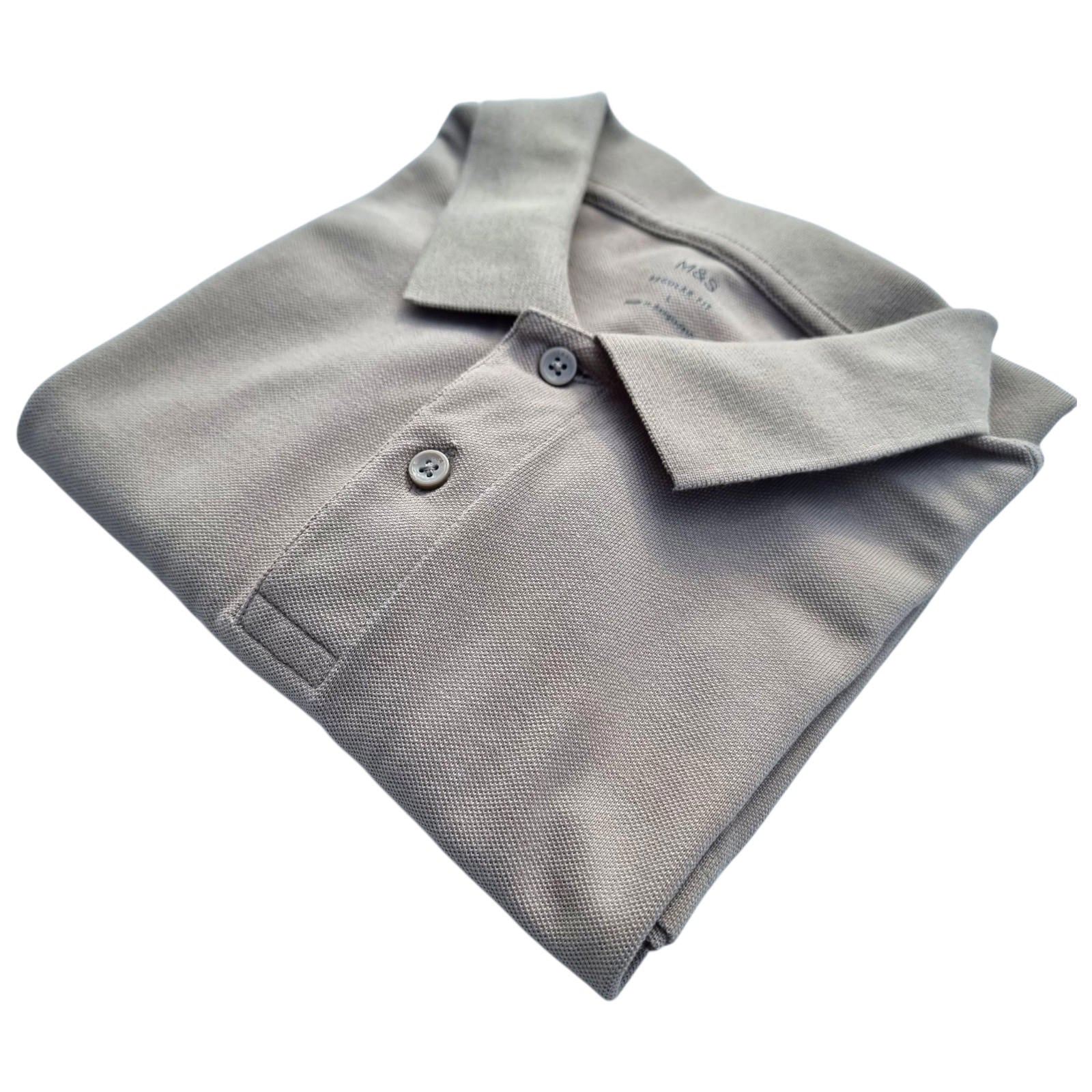 M&S Polo Shirt Men's UK Size L Beige Sand Short Sleeve 100% Cotton 41-43" Chest