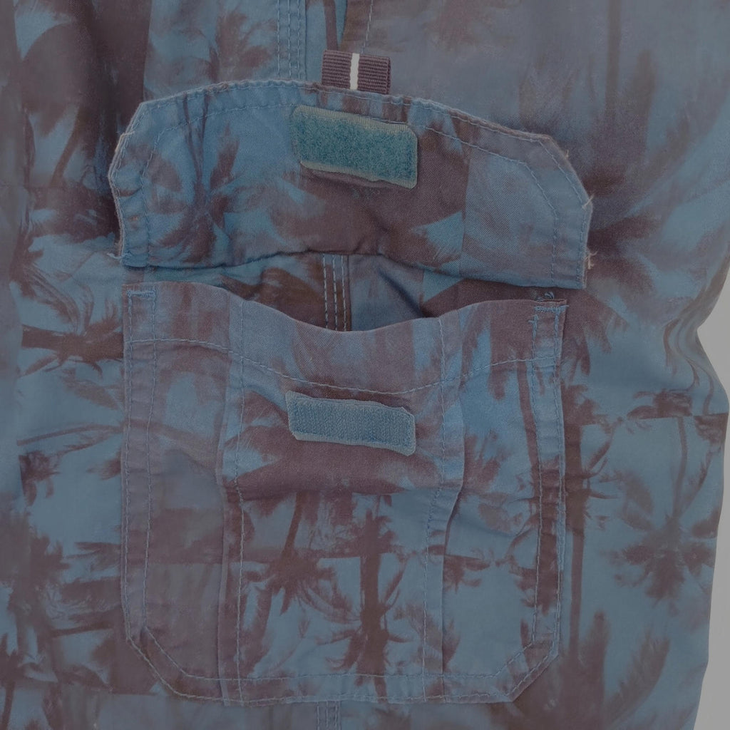 Palm Tree Swim Shorts Men's UK Size L Blue Pockets Drawstring Hawaiian Print