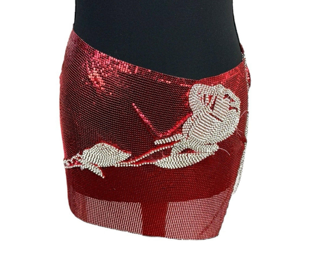 Pretty Little Thing Red Metal Mesh Mini Skirt Open Side Women’s UK Size 8