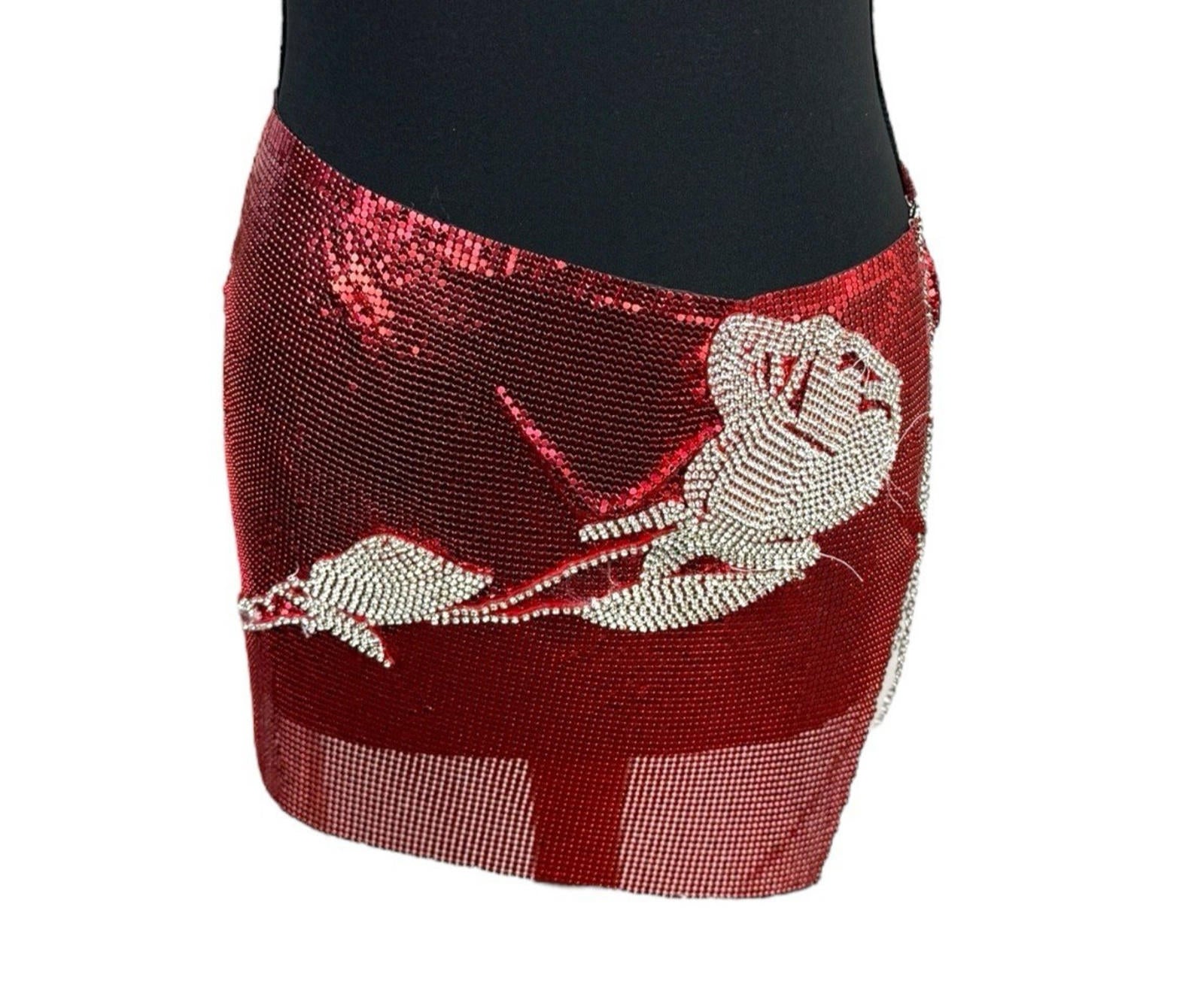 Pretty Little Thing Red Metal Mesh Mini Skirt Open Side Women’s UK Size 8