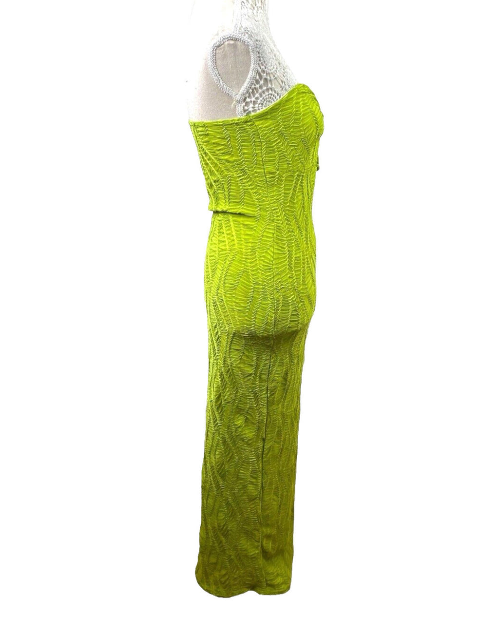 Pretty Little Thing Green Textured Maxi Dress Strapless Women’s UK Size 10