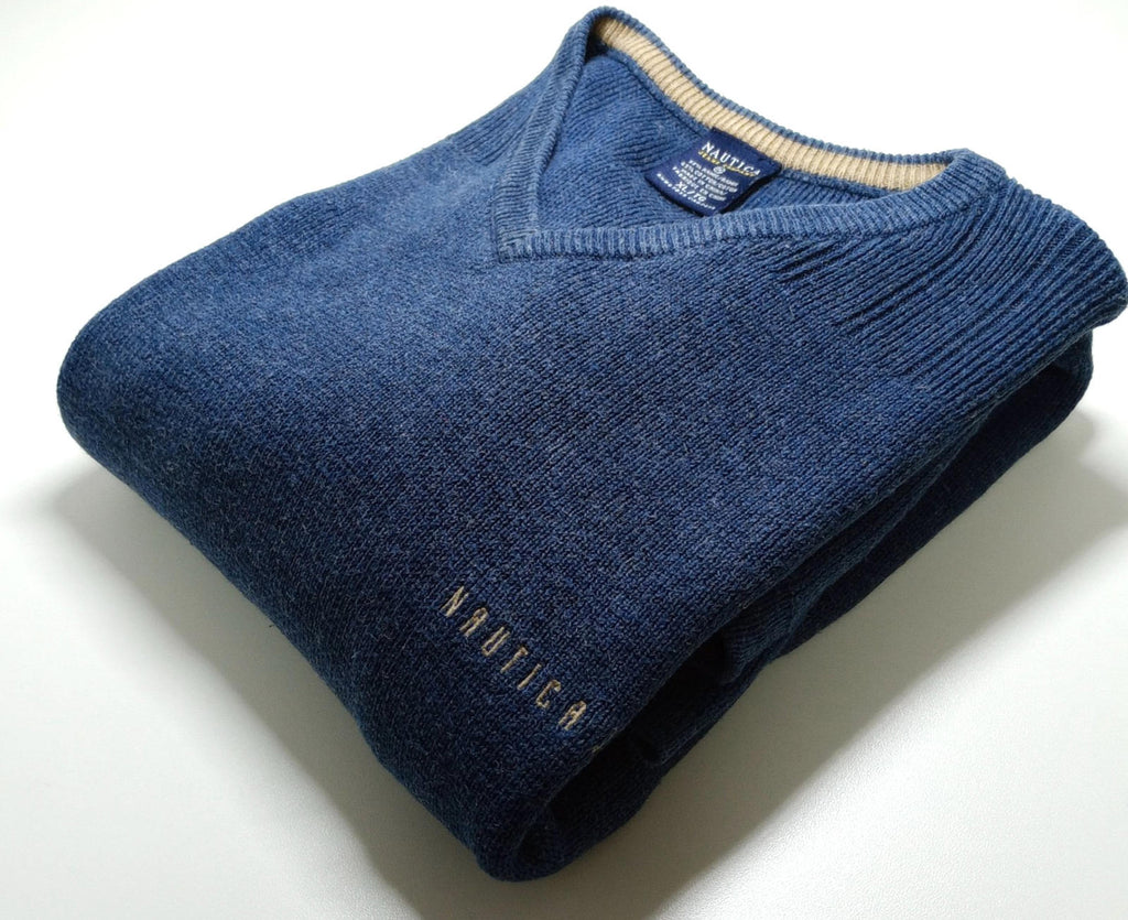 Nautica Knit Jumper Men's UK Size XL Blue Long Sleeve V-Neck Easy Care