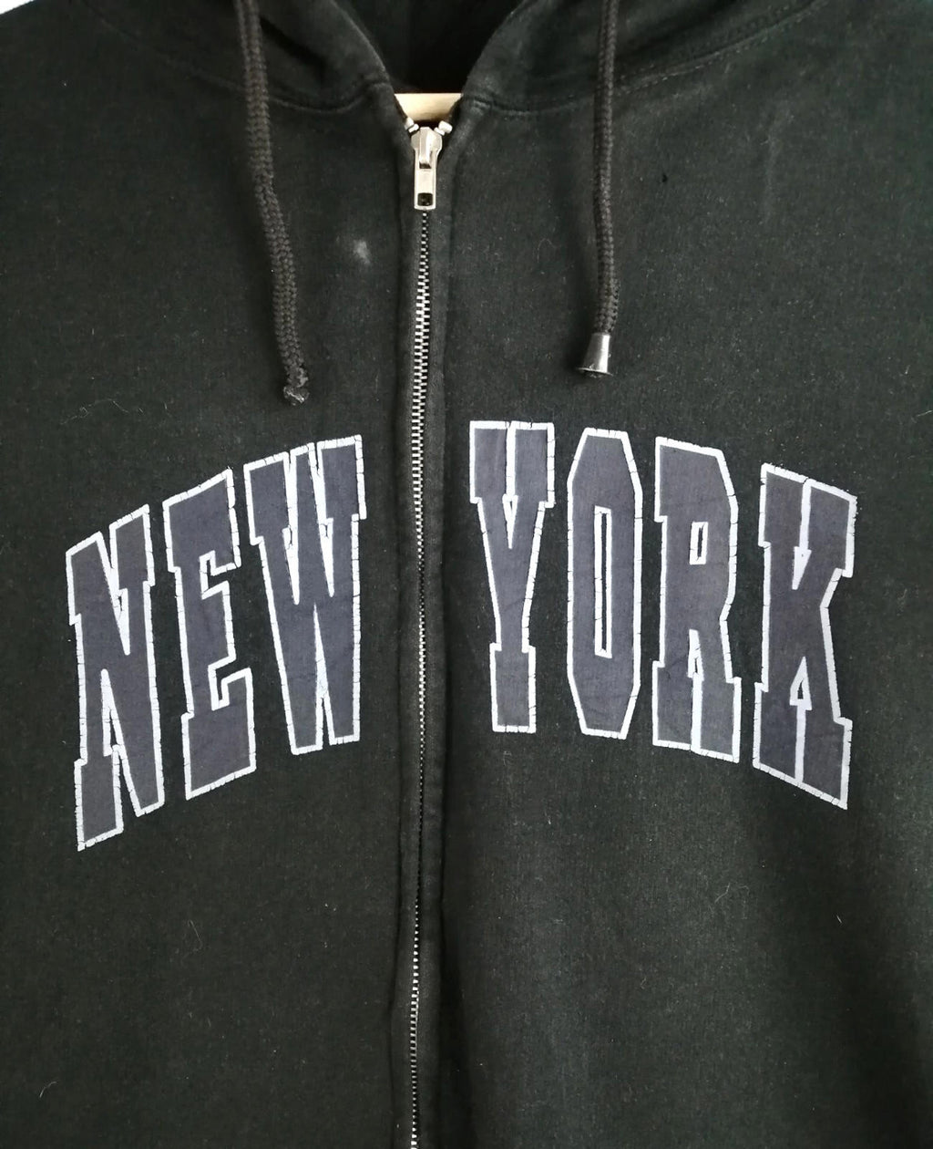 New York Hoodie Men's Size XL Black Jersey Hooded Pockets Zip Front