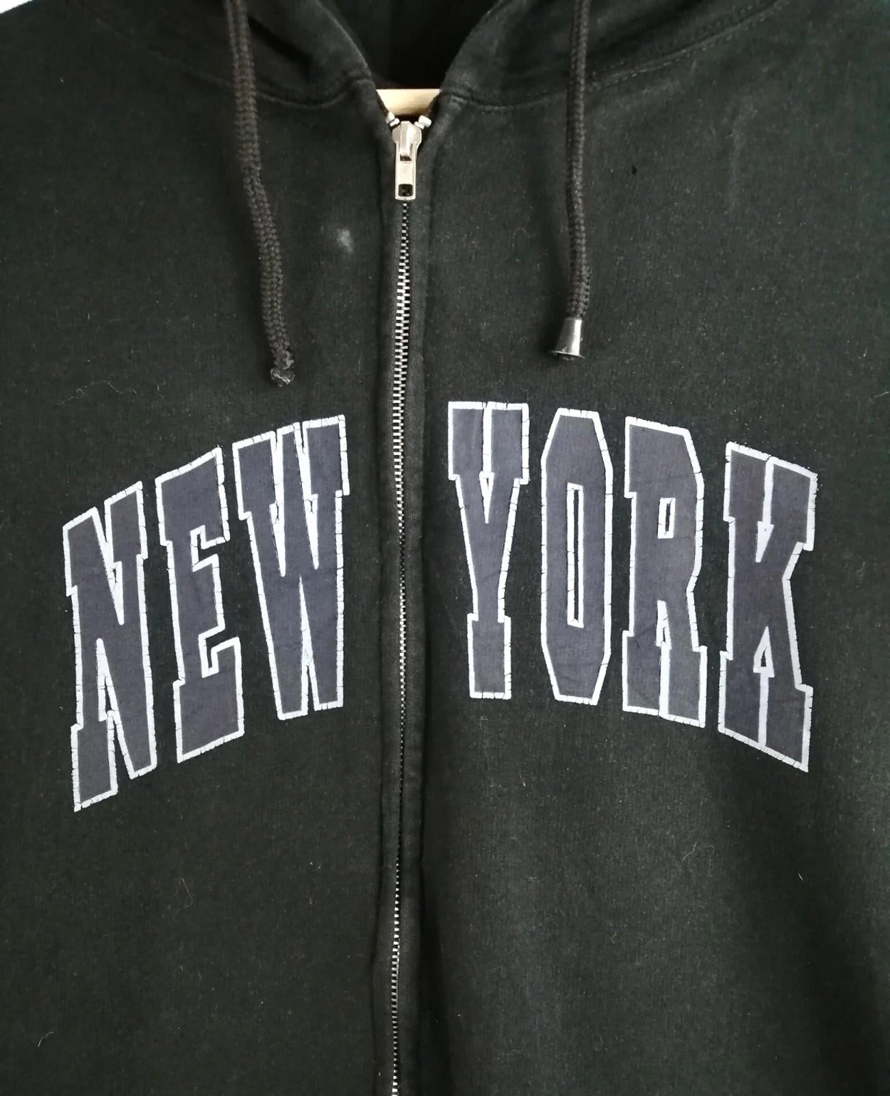 New York Hoodie Men's Size XL Black Jersey Hooded Pockets Zip Front