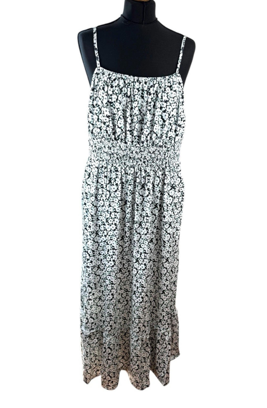 Grace Karin Floral Maxi Dress Women’s UK Size 2XL Smocked Summer Spaghetti Strap