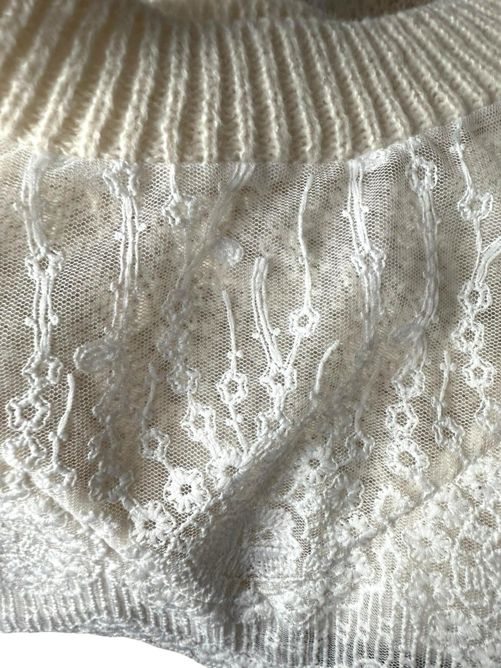 Shein Beige Knit Jumper White Lace Panel Long Sleeve Women’s UK Size L