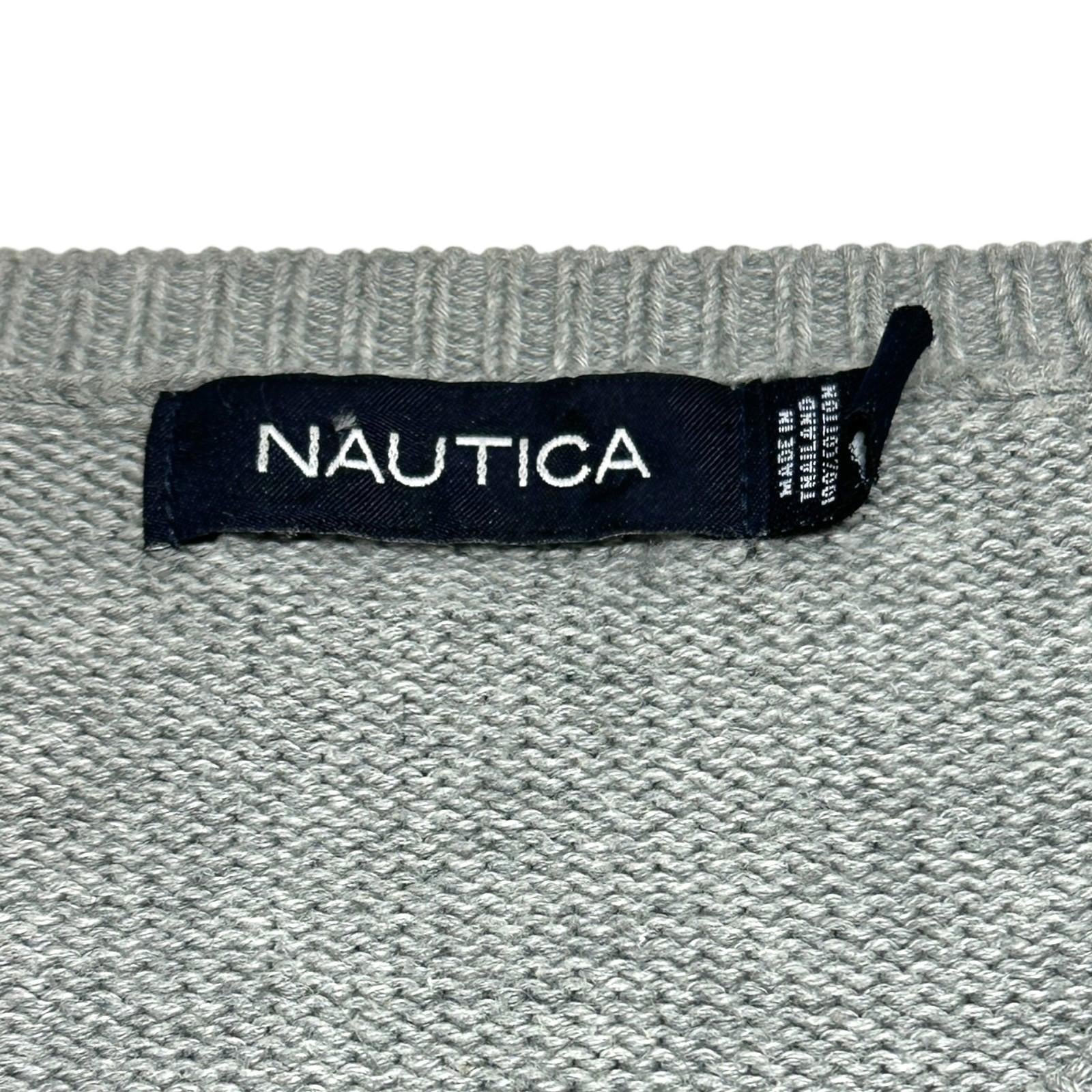 Nautica Knit Jumper Men's UK Size XL Grey Stripe Long Sleeve 100% Cotton Sweater