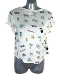 Divided Printed T-Shirt Crop Top Women’s UK Size S Short Sleeve Holiday Print