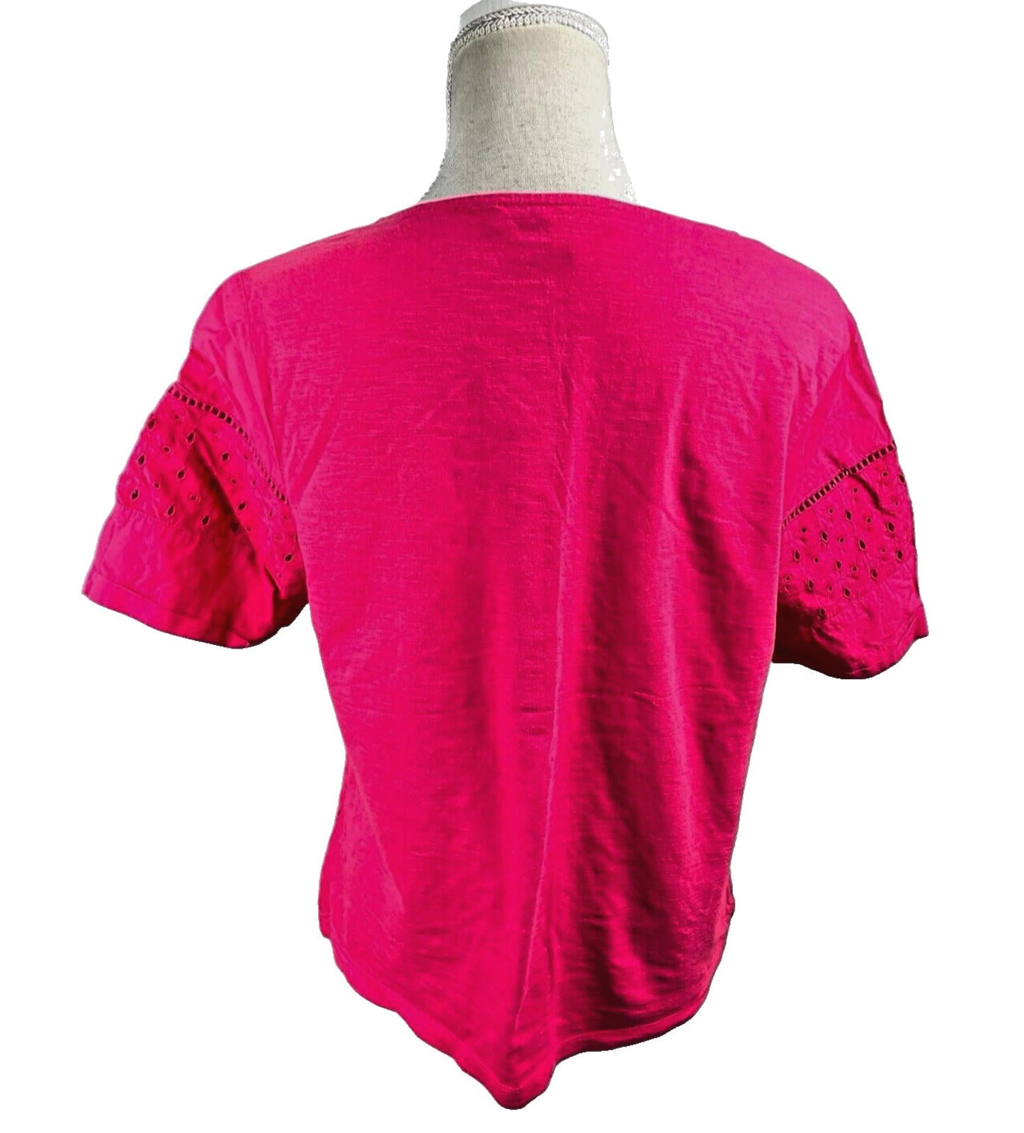 Next Bright Pink T-shirt Top Embroidered Hole Design Women’s UK Size 14