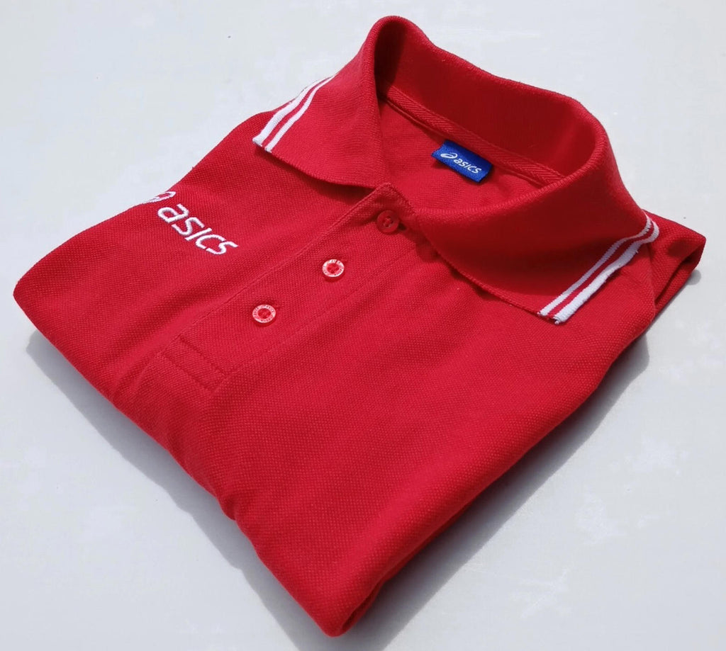 Asics Polo Shirt Men's UK Size S Red Short Sleeve Embroided Logo Cotton Blend