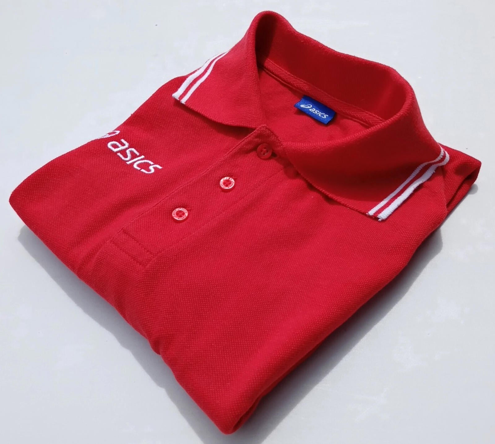 Asics Polo Shirt Men's UK Size S Red Short Sleeve Embroided Logo Cotton Blend