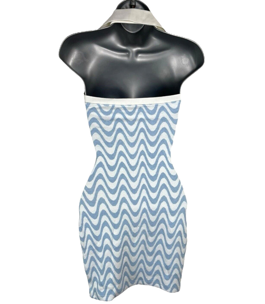Divided Blue & White 70's Design Midi Dress Collared Women’s UK Size XXS