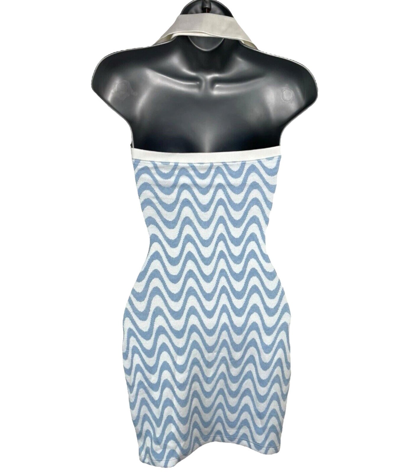 Divided Blue & White 70's Design Midi Dress Collared Women’s UK Size XXS